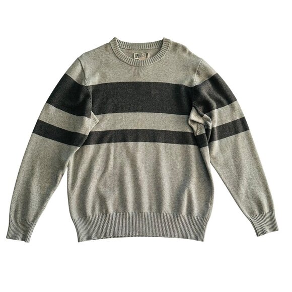 Duluth Trading Men's Size M Strongarm Striped Crew Neck Gray Sweater NEW - Picture 1 of 6
